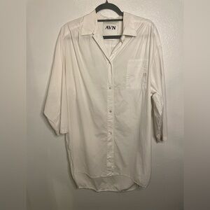 AVN White Oversized Shirt Dress - Coastal Grandma Minimalist Mini - Relaxed Fit